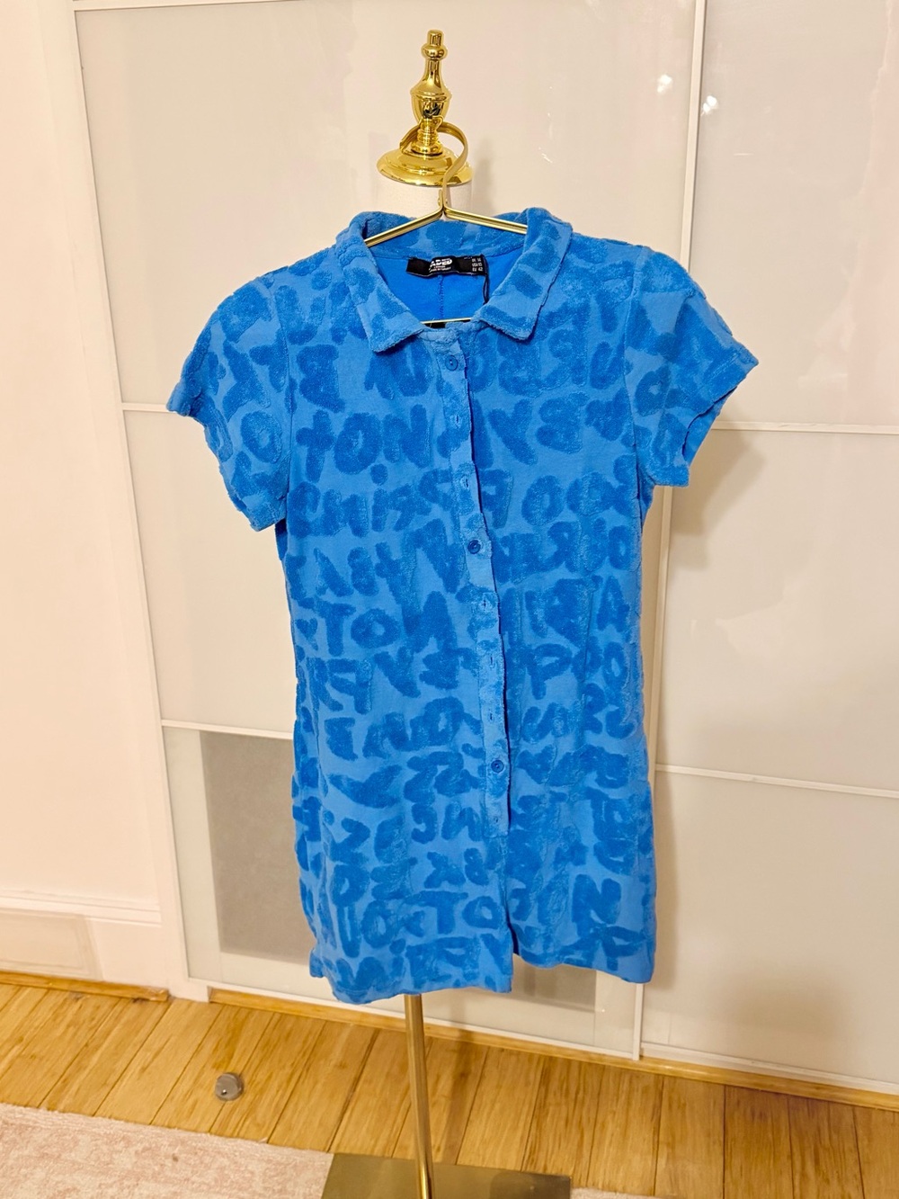 Jaded London Bright Blue Textured Terry Button Romper